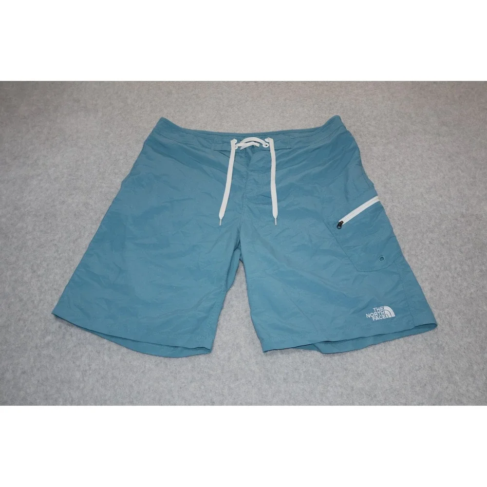 The North Face Board Shorts Mens 32 Teal Blue Zip Nylon Cargo Swim 9